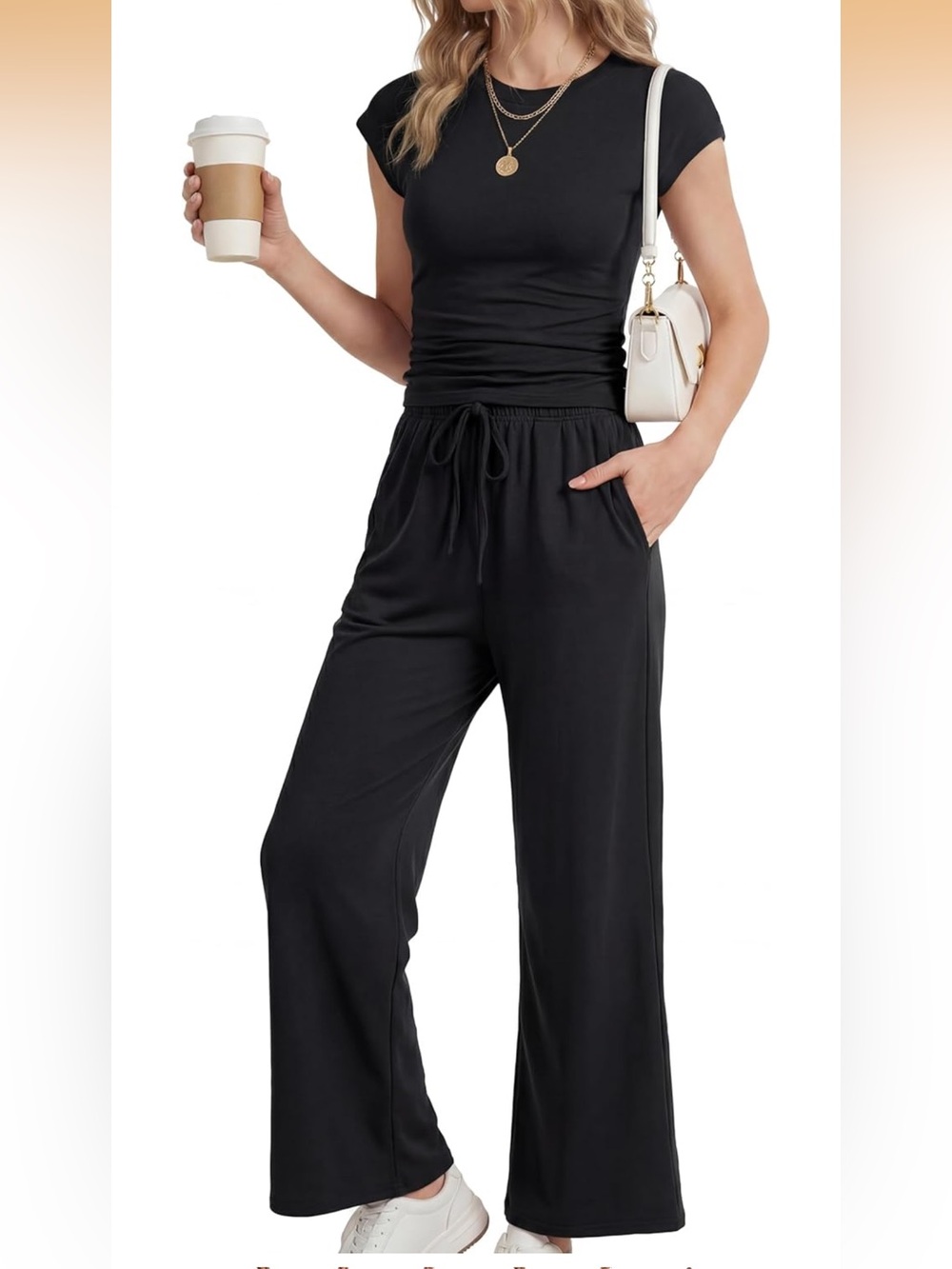 Cotton two piece coord set. Pants and tee. Size Small & Medium. NWT. BLACK.